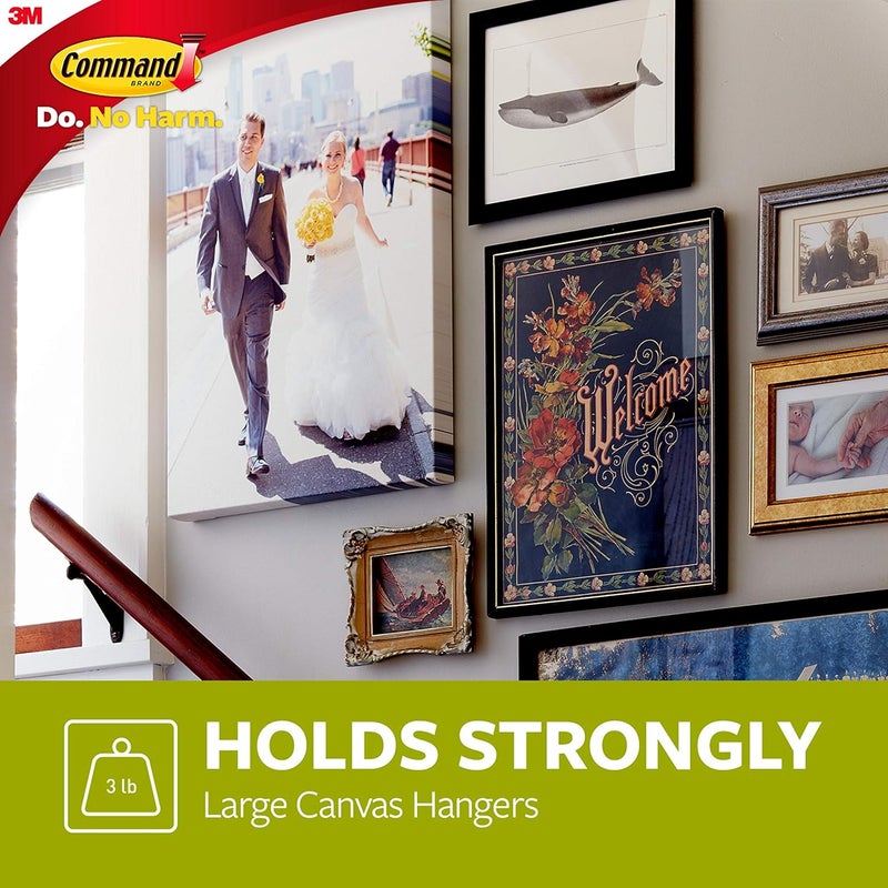 Command Large Canvas Hanger, 1-Hanger, 2-Strips, Holds up to 3 lbs, Indoor Use, Decorate Damage-Free - Image 3